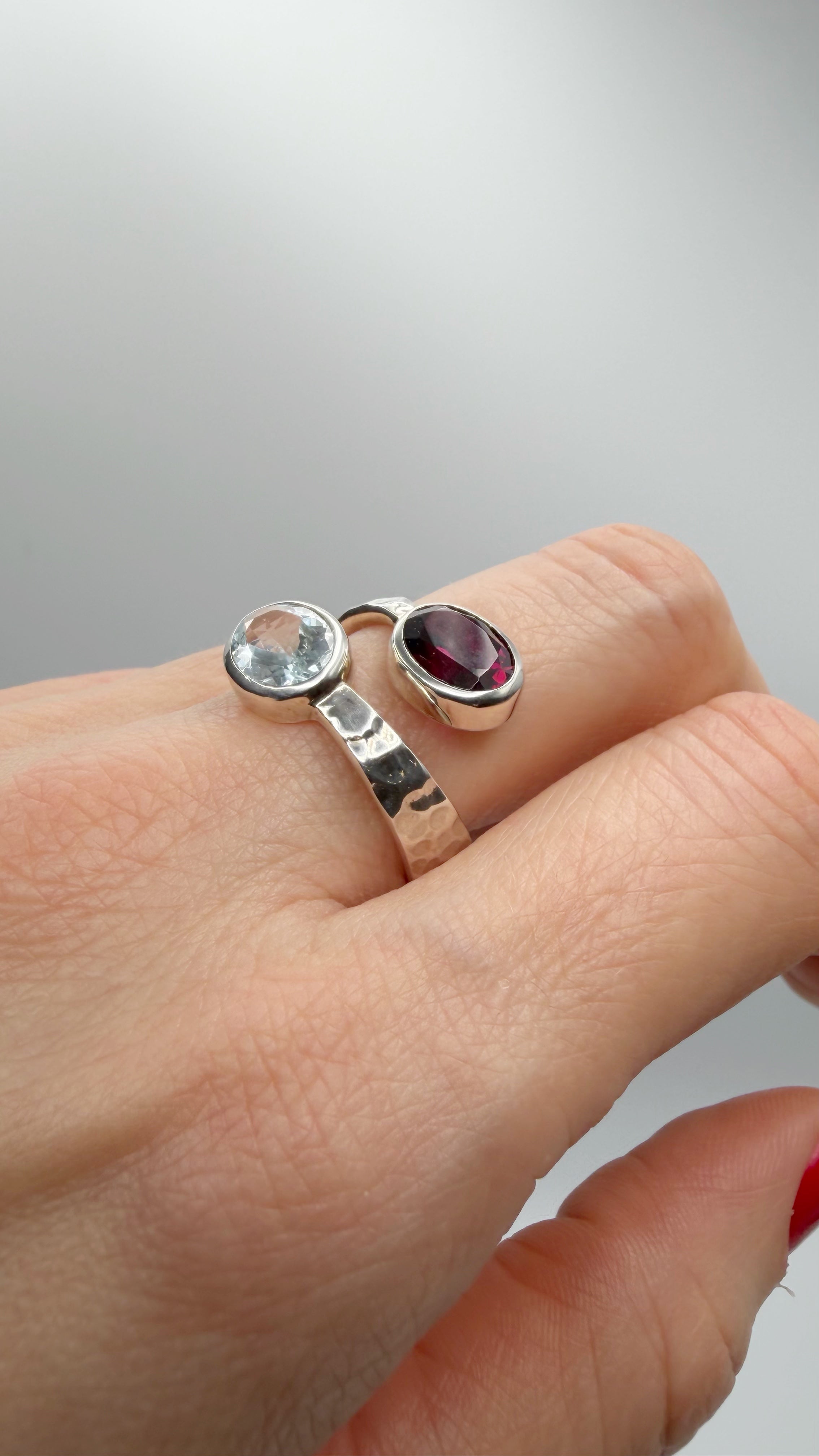 Anello Acquamarina e Granato - Argento 925