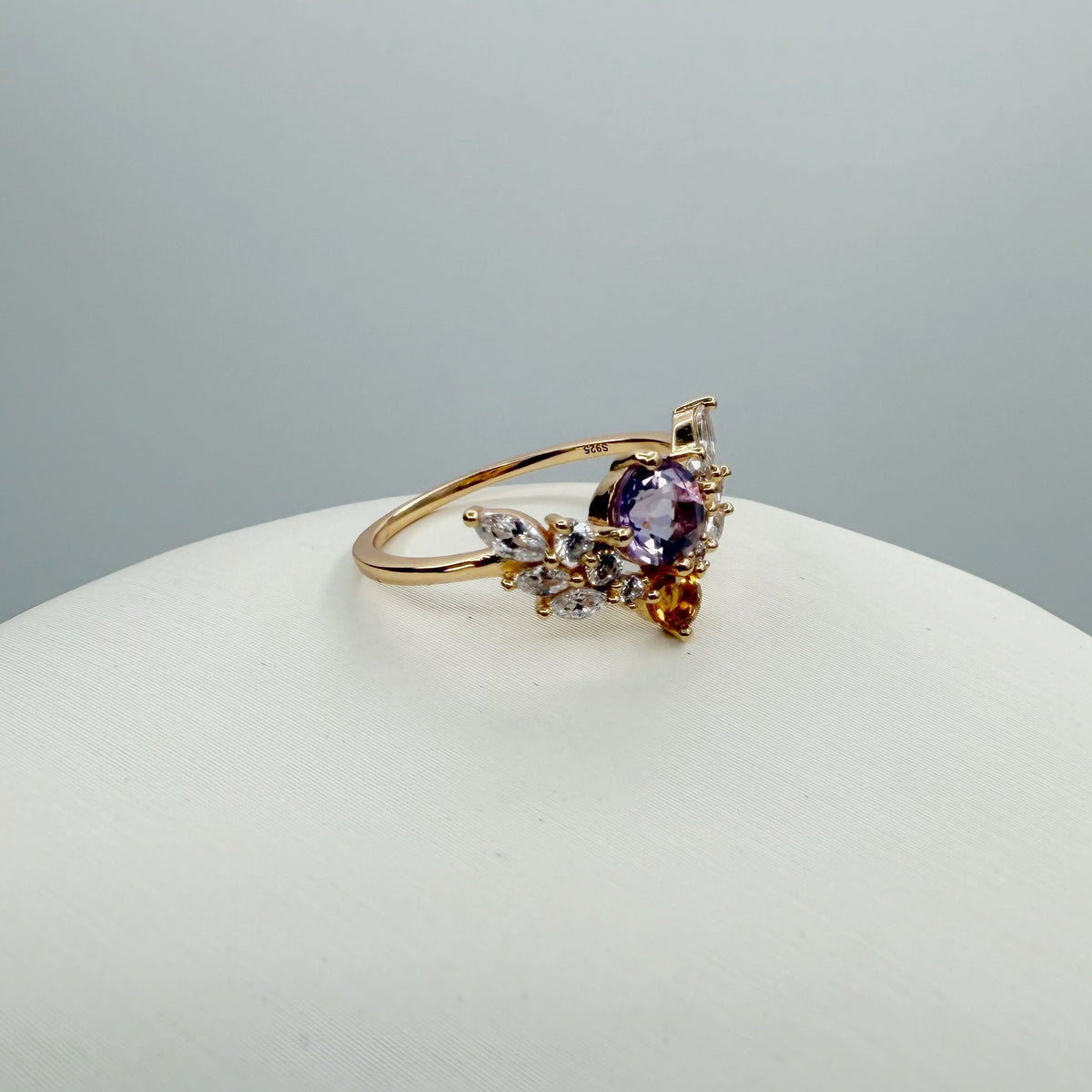 Anello Ametista e Topazio | Argento 925 placcato oro 14k - NON REGOLABILE