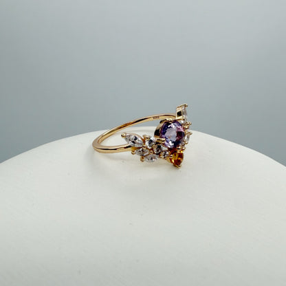 Anello Ametista e Topazio | Argento 925 placcato oro 14k - NON REGOLABILE