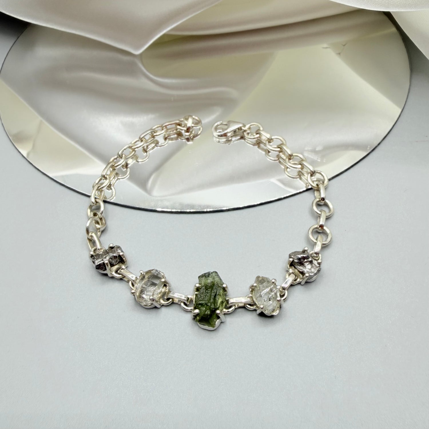 Bracciale Moldavite, Herkimer, Meteorite Campo del Cielo | Argento 925