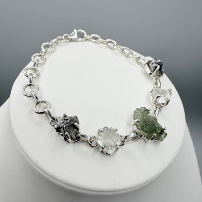 Bracciale  Moldavite, Herkimer, Meteorite Campo del Cielo | Argento 925