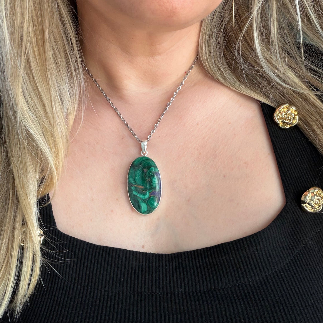 Ciondolo Malachite e Lapislazzuli Argento 925 - Ovale