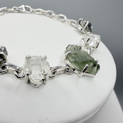 Bracciale  Moldavite, Herkimer, Meteorite Campo del Cielo | Argento 925