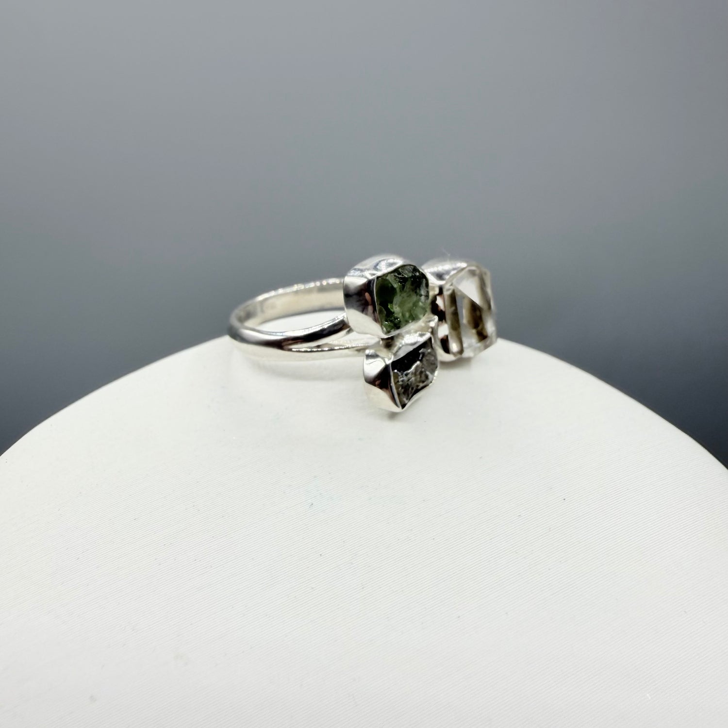 Anello Moldavite, Campo del Cielo e Diamante Herkimer | Argento 925