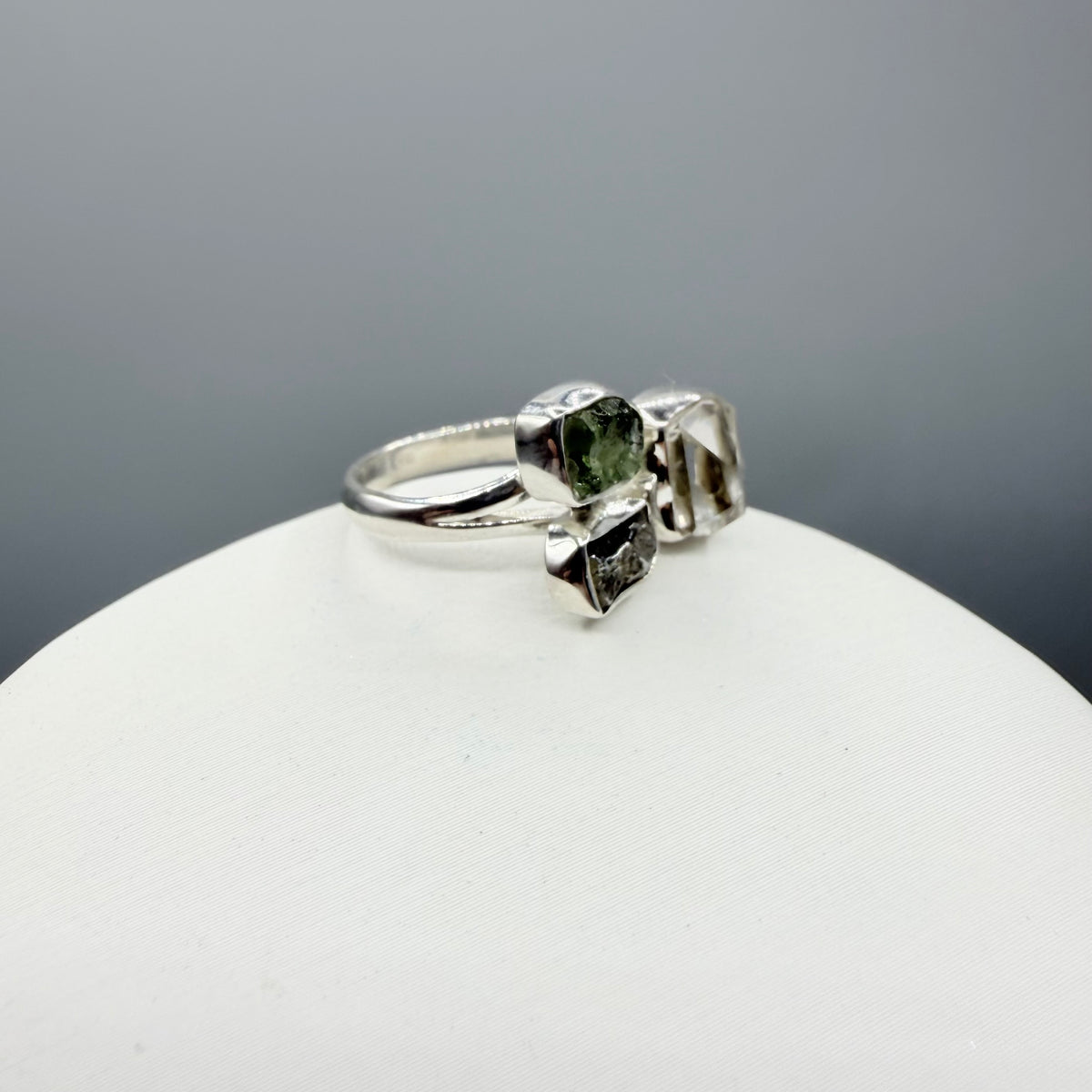 Anello Moldavite, Campo del Cielo e Diamante Herkimer | Argento 925