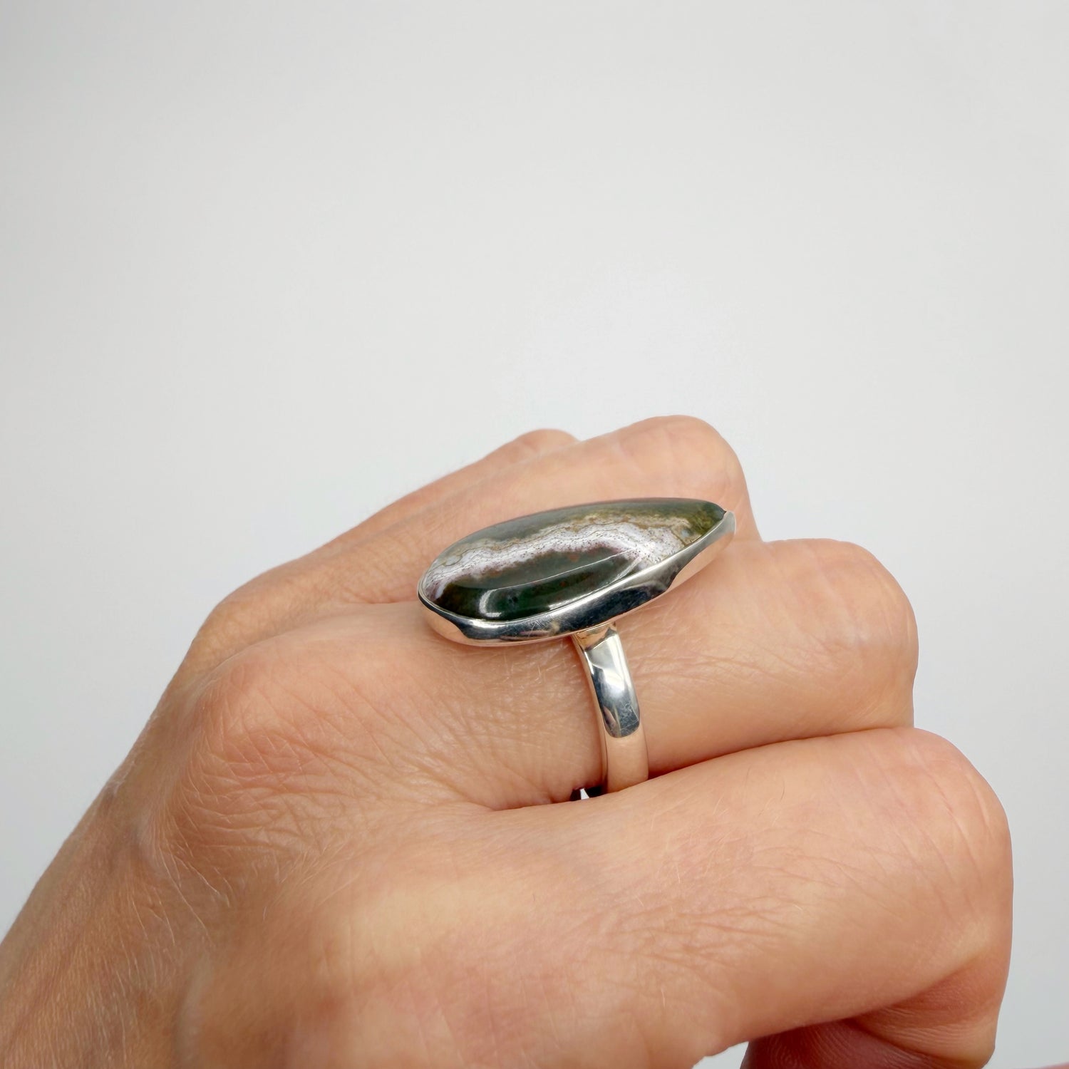 Anello Diaspro Oceano Argento 925 - a  Goccia