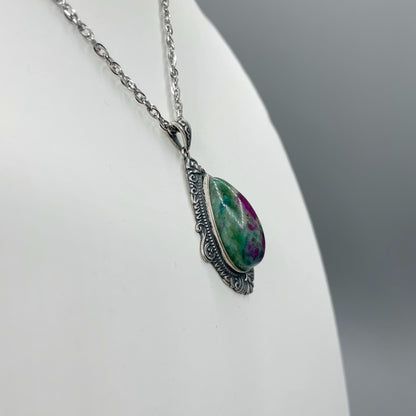 Ciondolo Rubino Fuchsite a Goccia - Argento 925