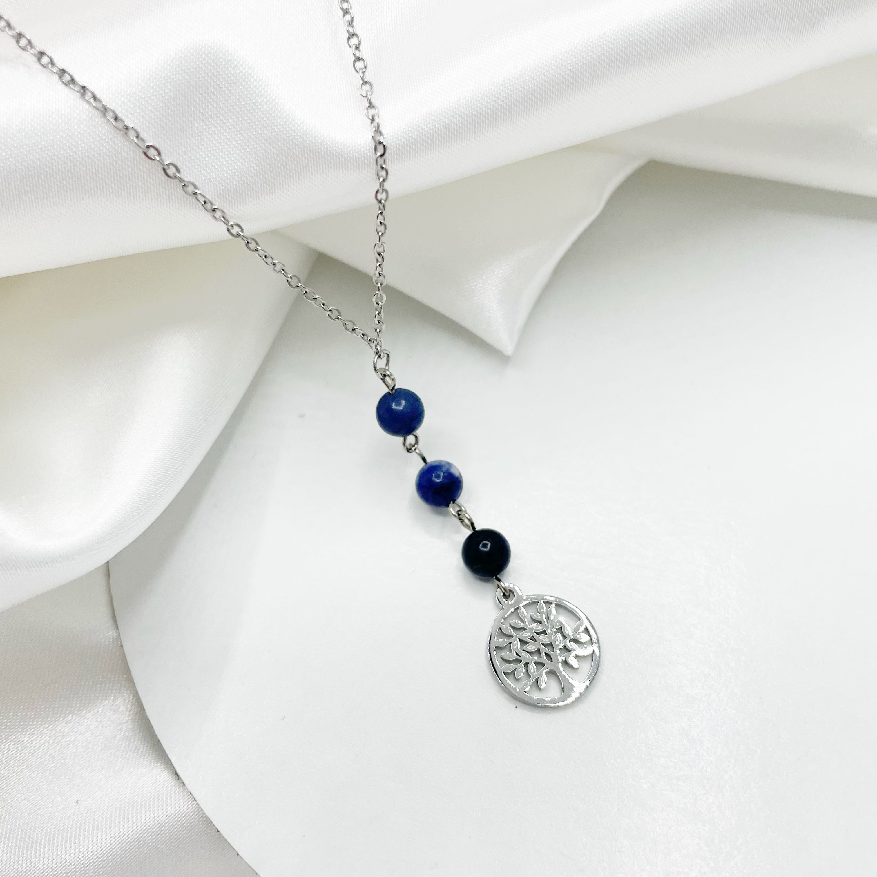 Collana Sodalite Albero della Vita - Acciaio inossidabile