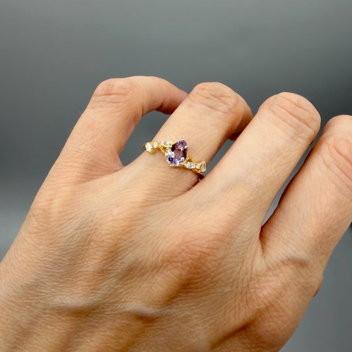 Anello Ametista a Goccia | Argento 925 placcato oro 14k - NON REGOLABILE