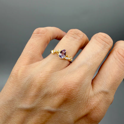 Anello Ametista a Goccia | Argento 925 placcato oro 14k - NON REGOLABILE