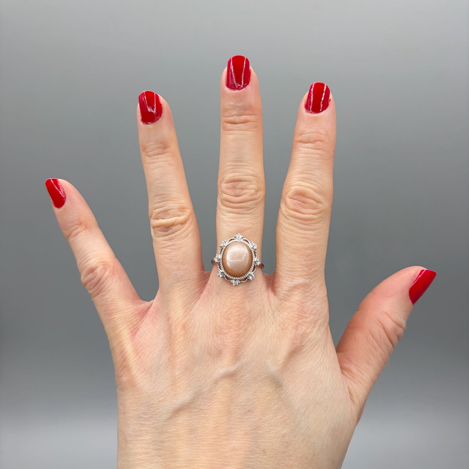 Anello Pietra di Luna Pesca - Argento 925