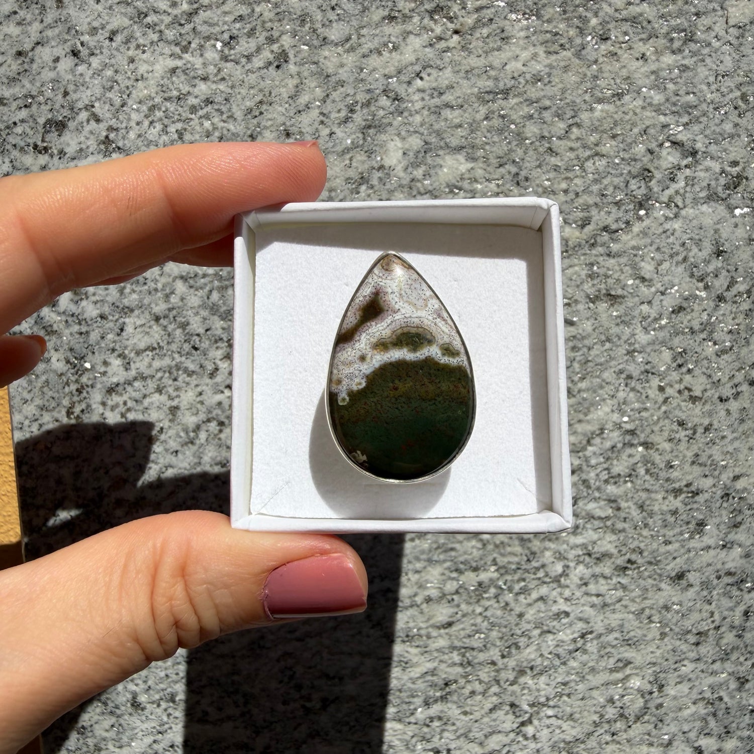 Anello Diaspro Oceano Argento 925 - a  Goccia grande