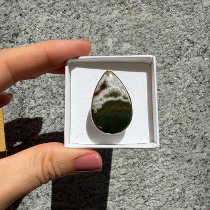 Anello Diaspro Oceano Argento 925 - a  Goccia grande