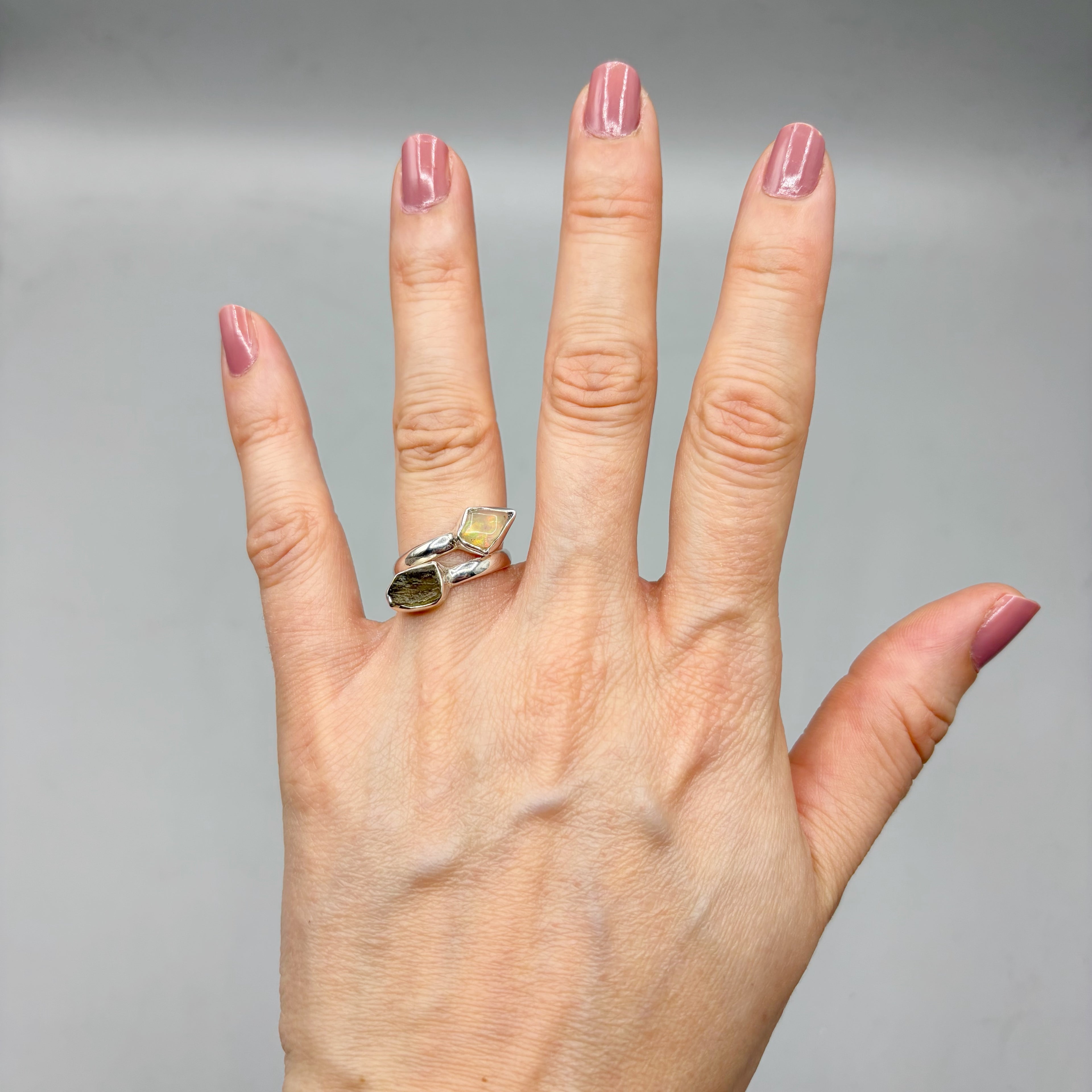 Anello Moldavite e Opale - Argento 925