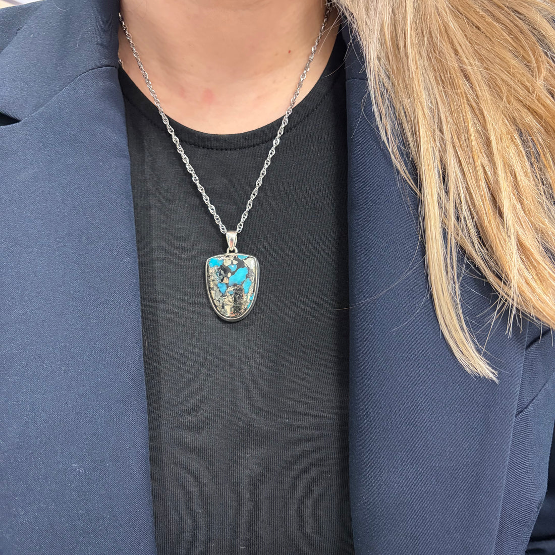 Ciondolo Turchese Naturale in Pirite | Argento 925