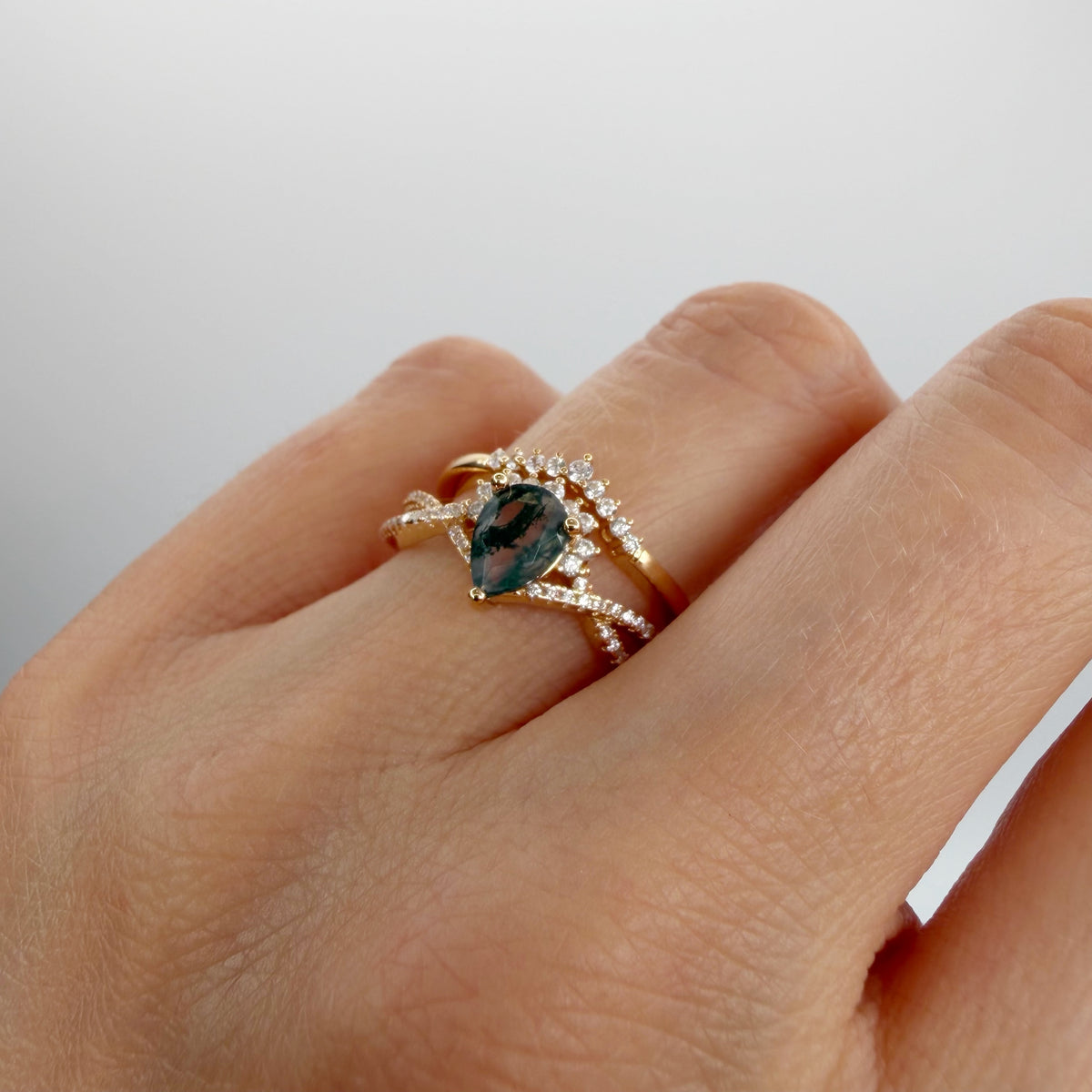 Doppio Anello Agata Muschiata GOLD | Argento 925 placcato oro 14k - NON REGOLABILE