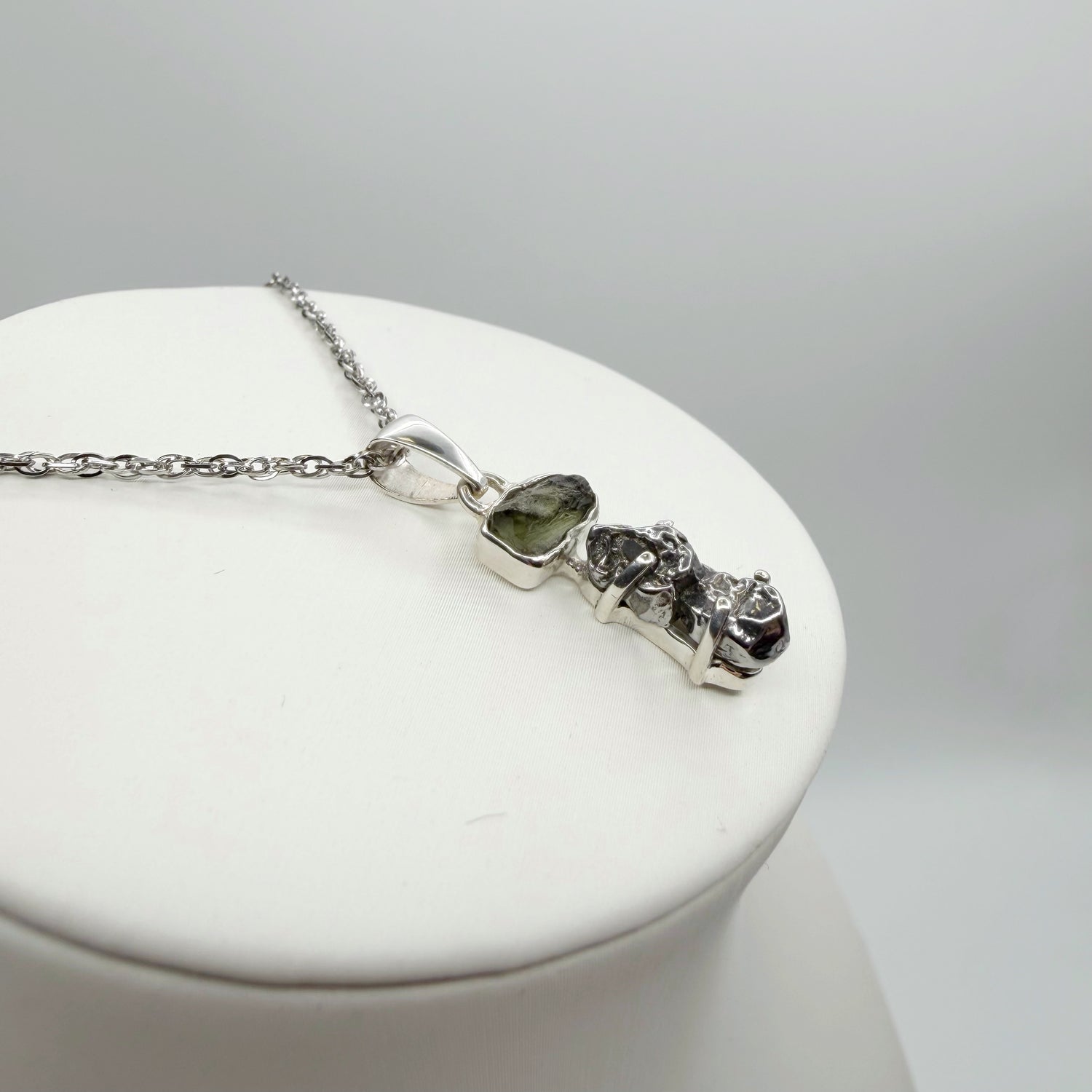 Ciondolo Moldavite e Meteorite Campo del Cielo - Argento 925