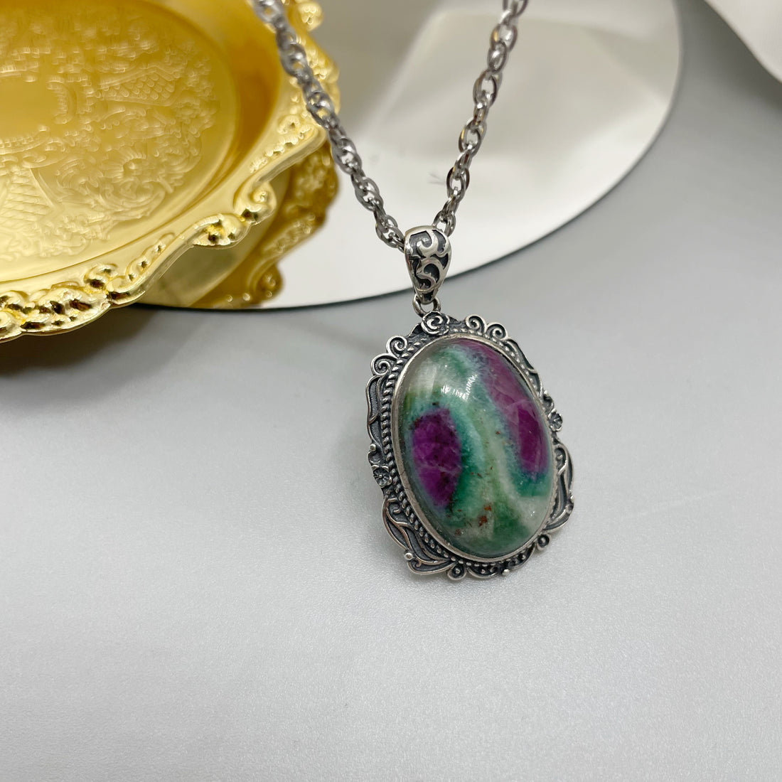 Ciondolo Rubino Fuchsite Ovale - Argento 925