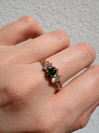 Anello Diopsite | Argento 925 placcato oro 14k - NON REGOLABILE