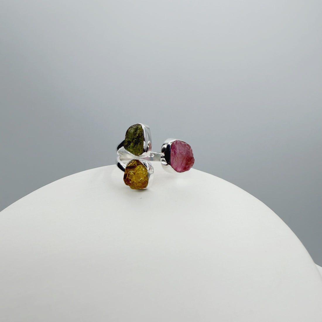 Anello Moldavite e Tormalina Policroma - Argento 925