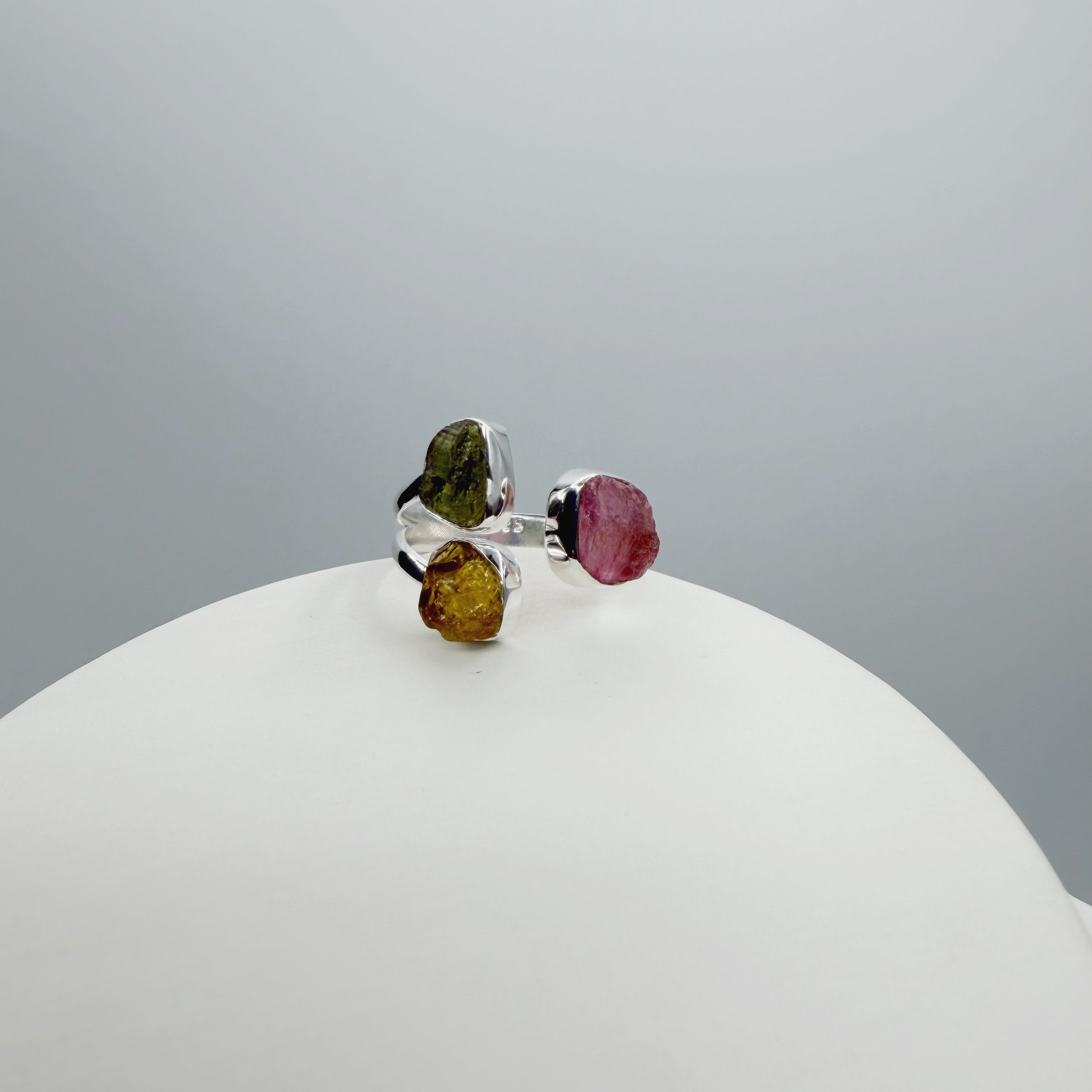 Anello Moldavite e Tormalina Policroma - Argento 925