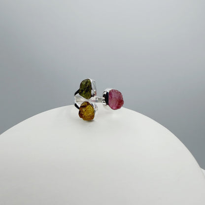 Anello Moldavite e Tormalina Policroma - Argento 925