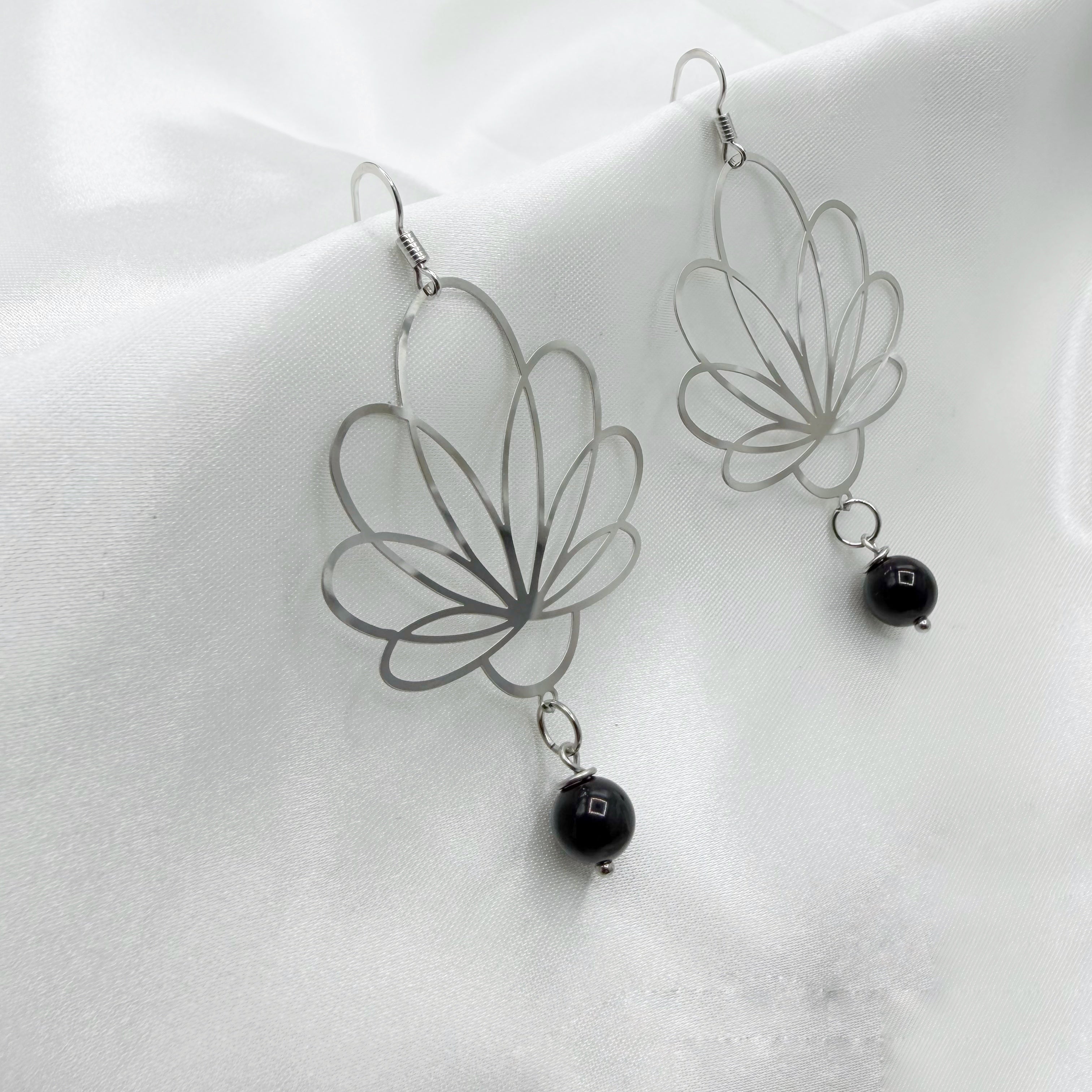 Orecchini Flower Ossidiana