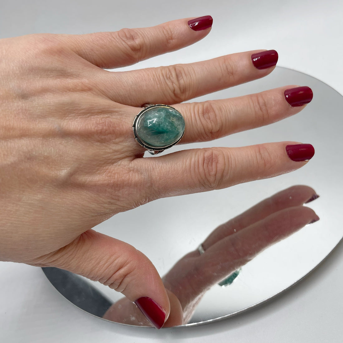 Anello Lepidolite Verde Ovale - Argento 925