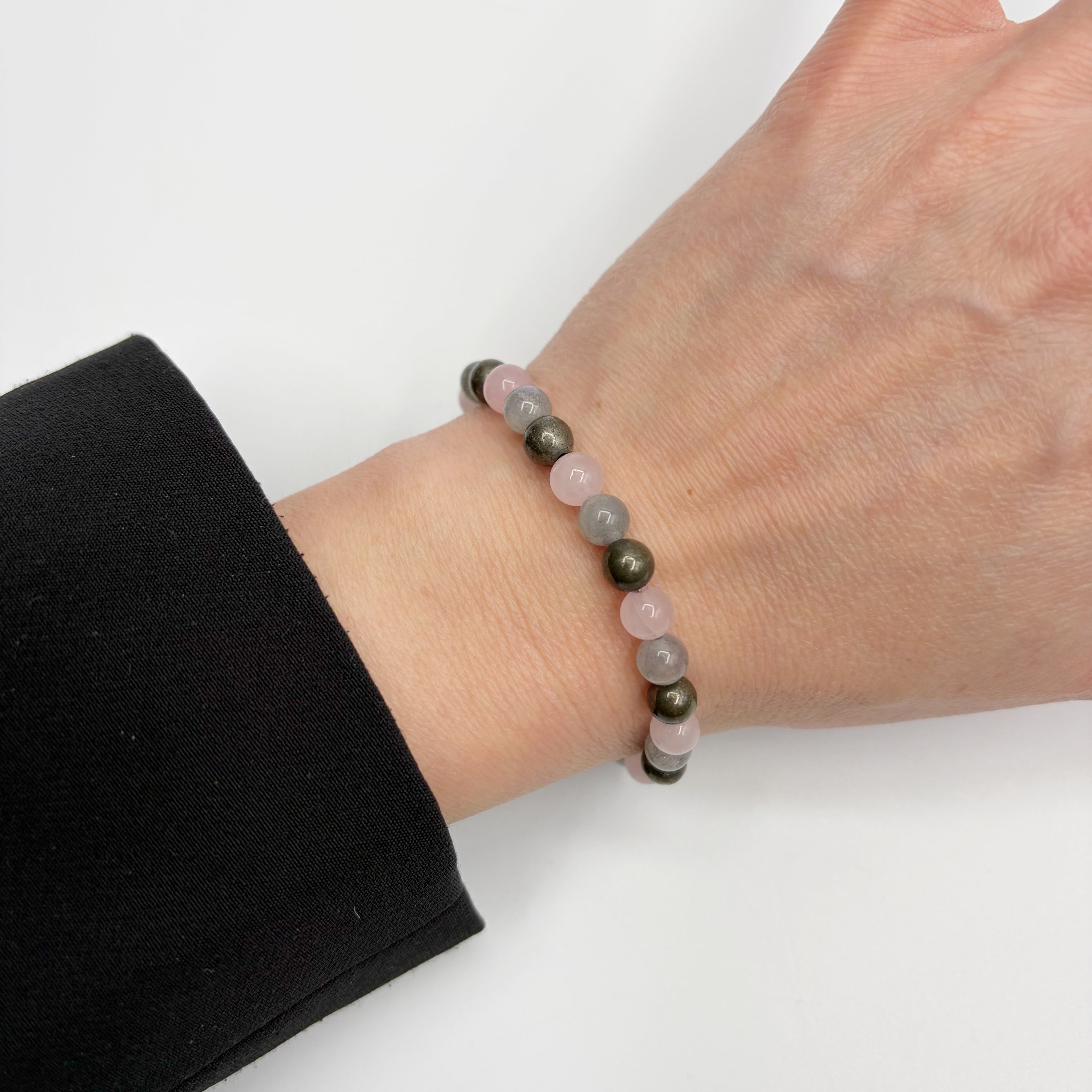 Bracciale Abbondanza Plus (Pirite, Labradorite, Quarzo Rosa)
