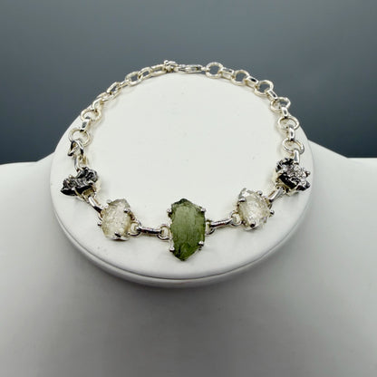 Bracciale Moldavite, Herkimer, Meteorite Campo del Cielo | Argento 925