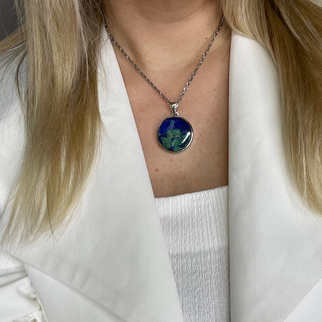 Ciondolo Azzurrite e Malachite Tondo - Argento 925