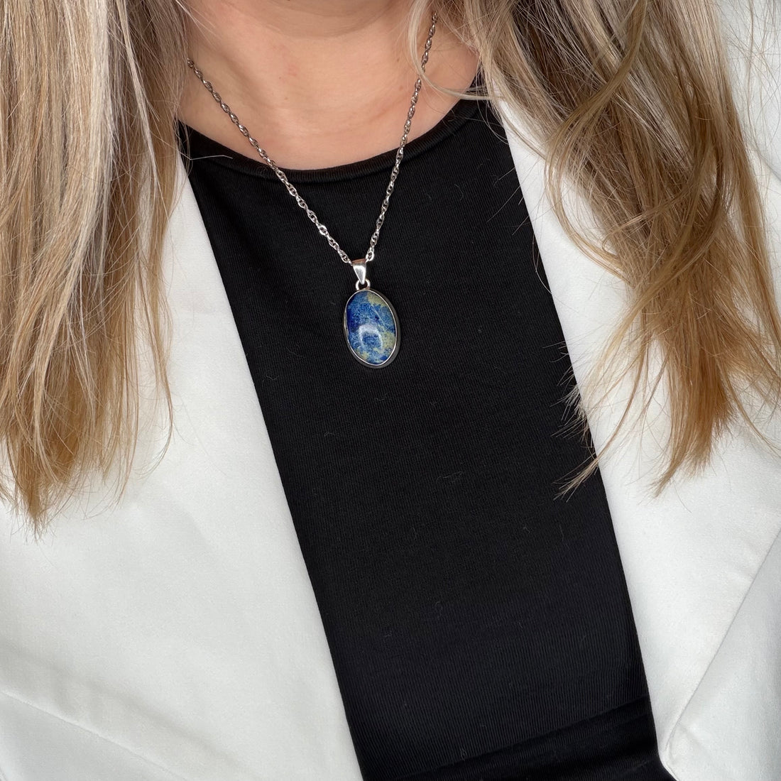 Ciondolo Azzurrite e Argento 925 - Ovale