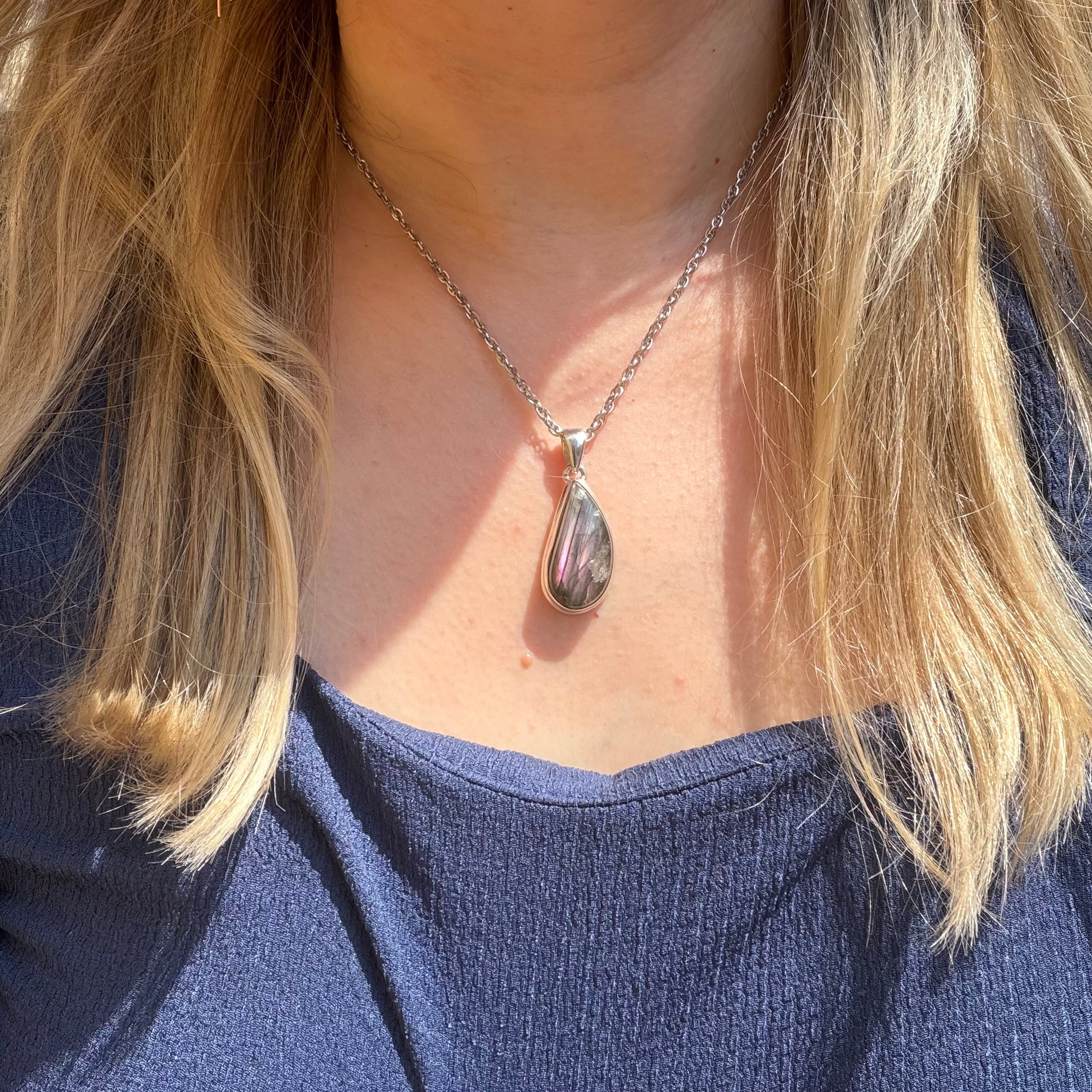 Ciondolo Labradorite Viola - Argento 925 a goccia