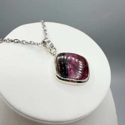 Ciondolo Tormalina Rosa Watermelon Rombo - Argento 925