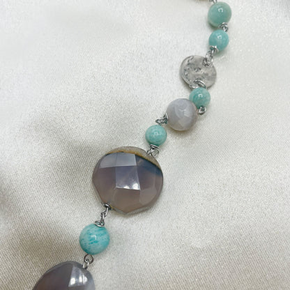 Collana lunga Amazzonite e Agata Grigia