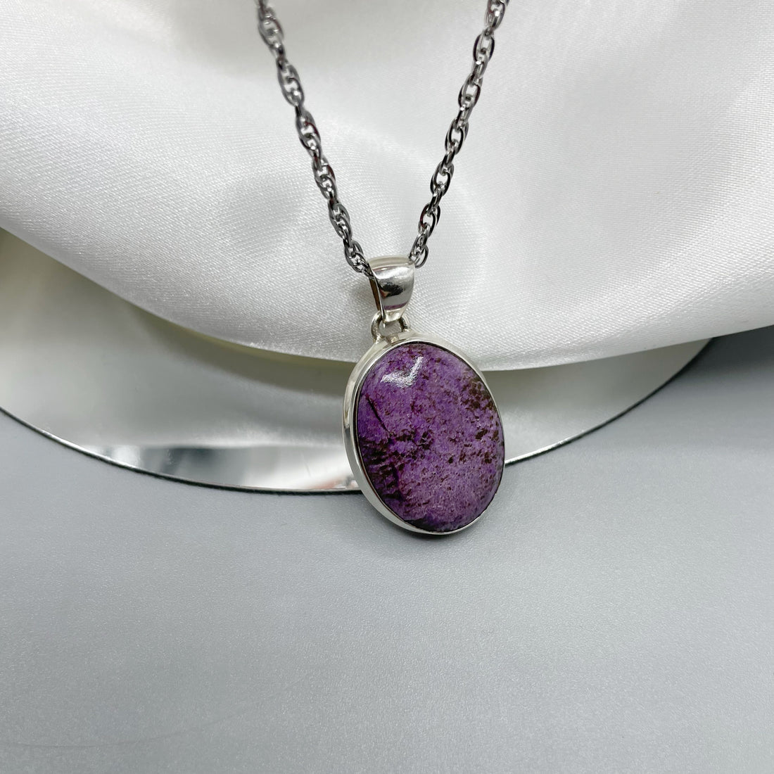 Ciondolo Variscite in Purpurite Ovale - Argento 925
