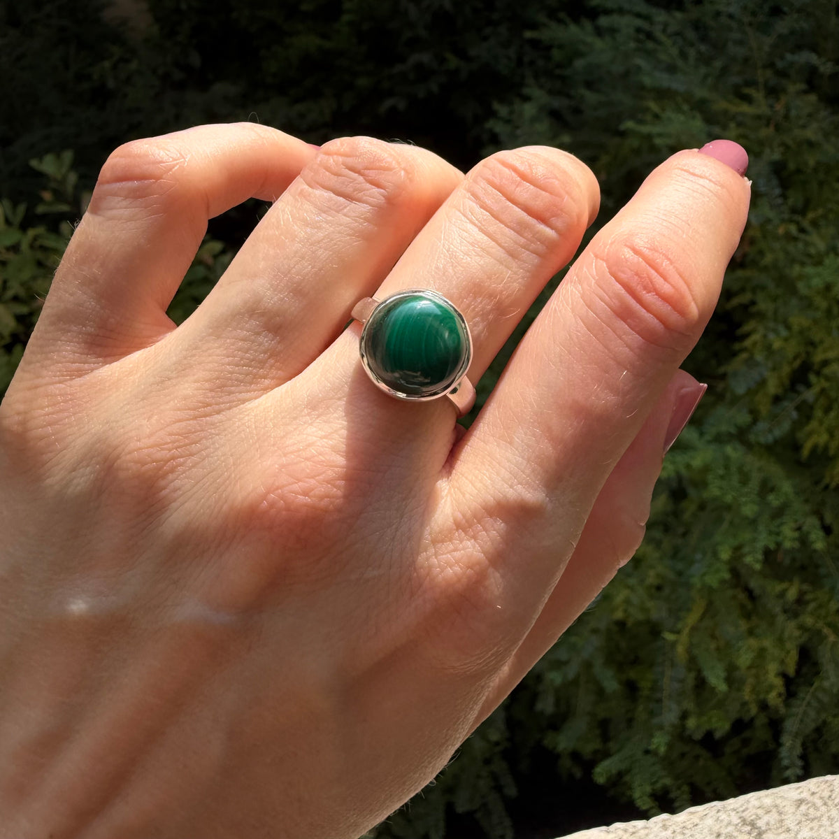 Anello tondo Malachite | Argento 925