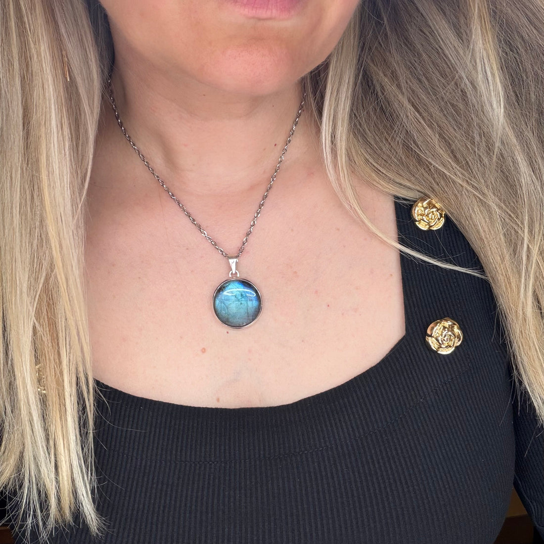 Ciondolo Labradorite Blu Argento 925 - Tondo