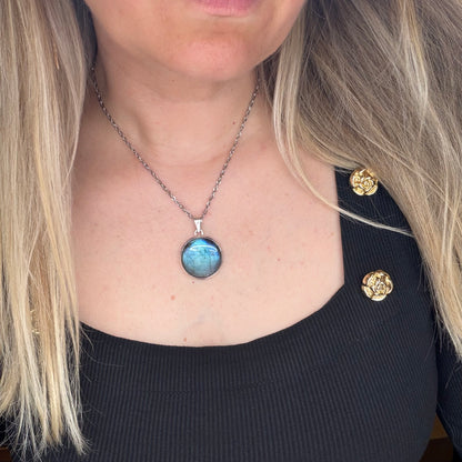 Ciondolo Labradorite Blu Argento 925 - Tondo