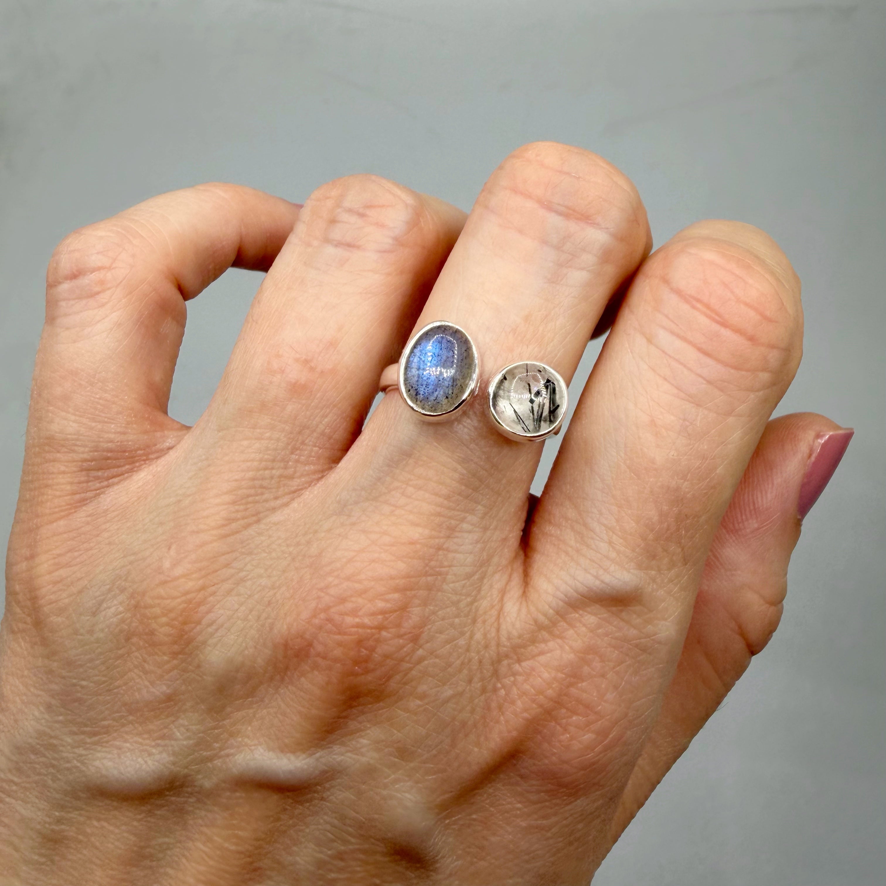 Anello Labradorite e Quarzo Tormalinato - Argento 925