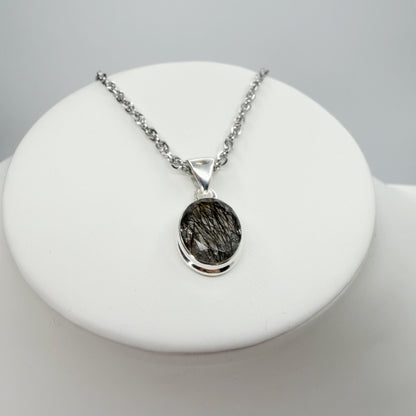 Ciondolo Quarzo Tormalinato Ovale - Argento 925