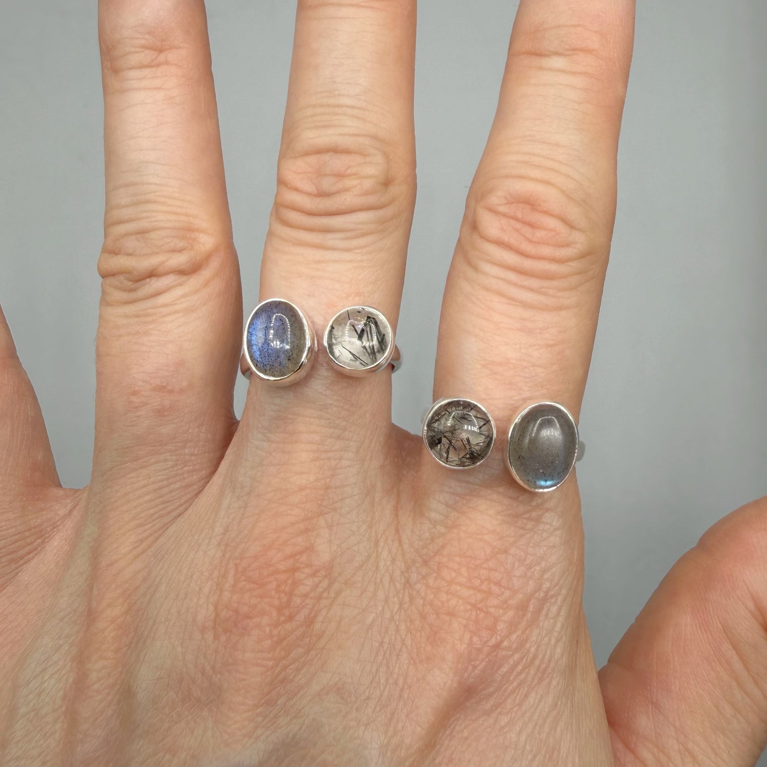Anello Labradorite e Quarzo Tormalinato - Argento 925