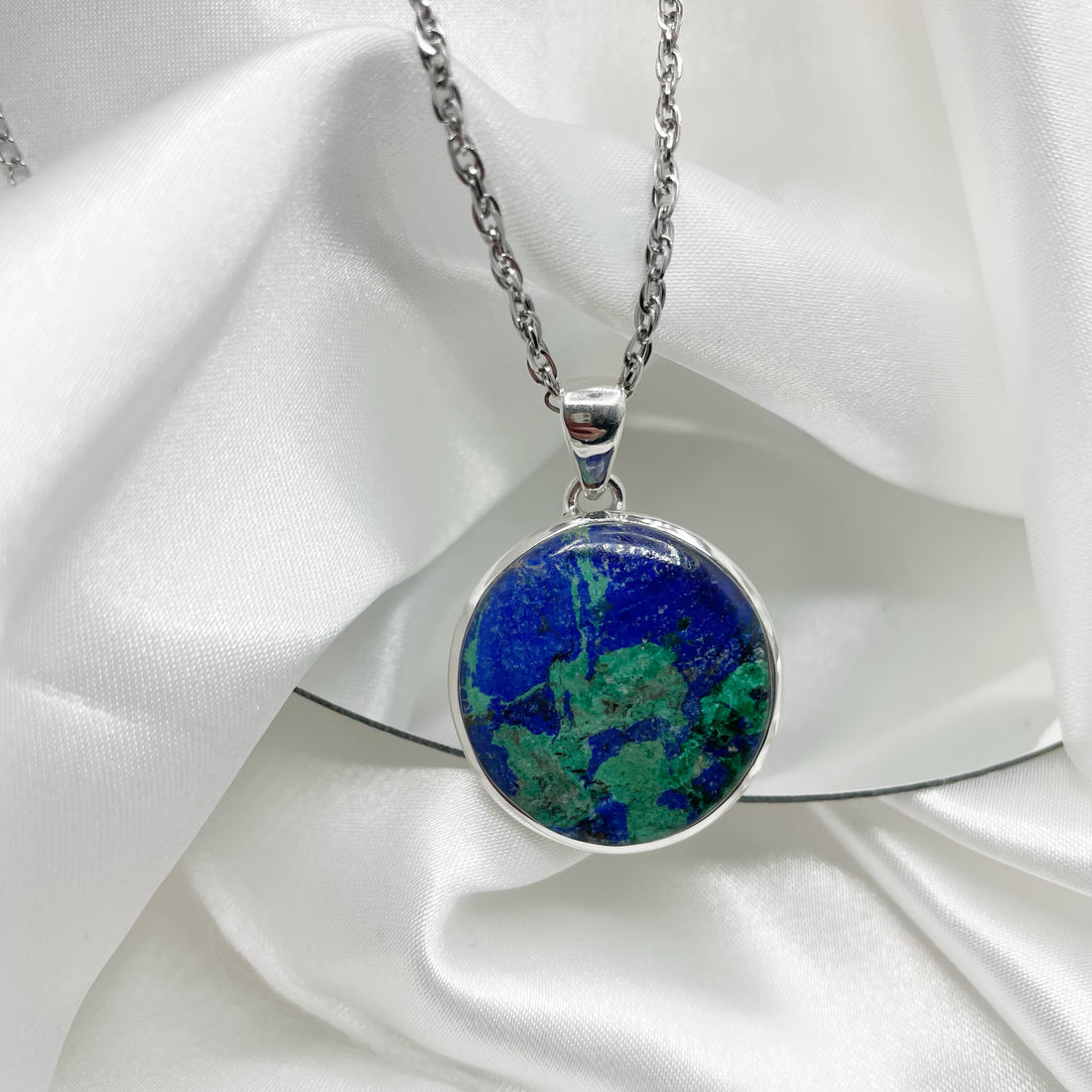 Ciondolo Azzurrite e Malachite Tondo - Argento 925