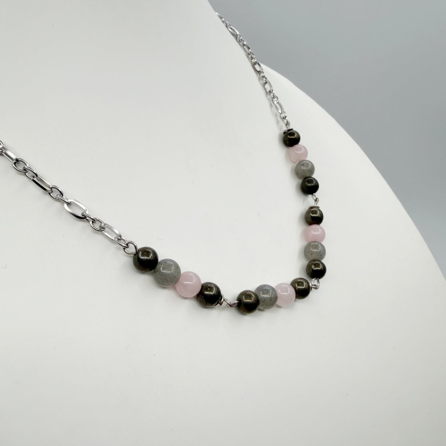 Girocollo Abbondanza - Pirite, Quarzo Rosa, Labradorite