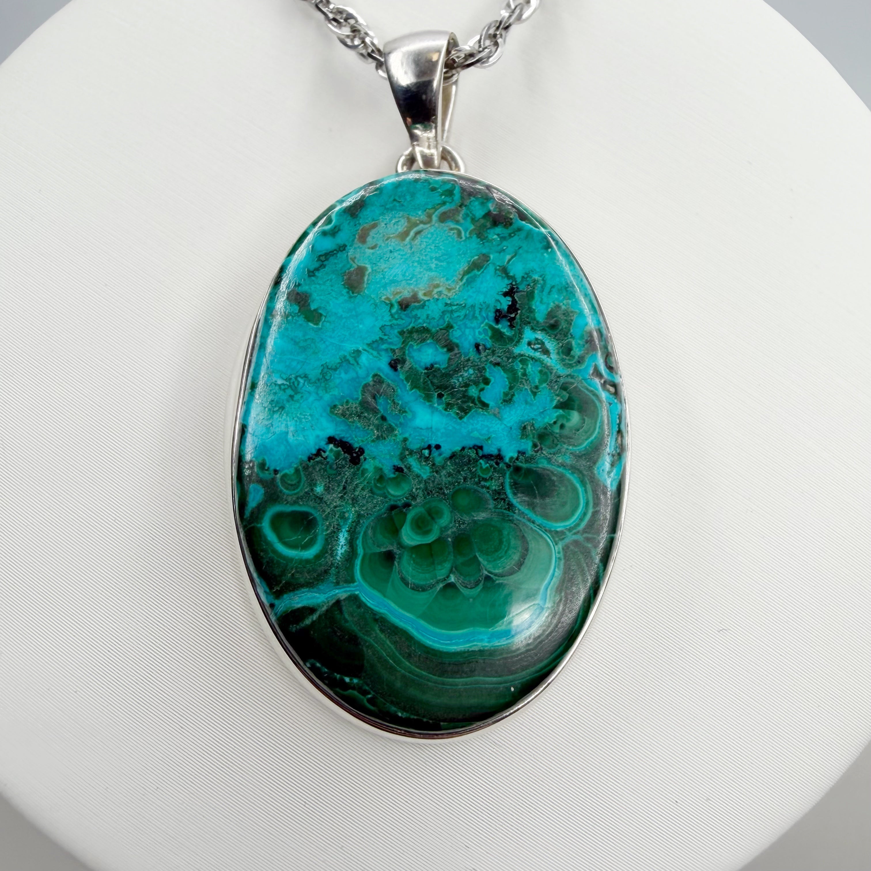 Ciondolo Malachite e Crisocolla Argento 925 - Ovale