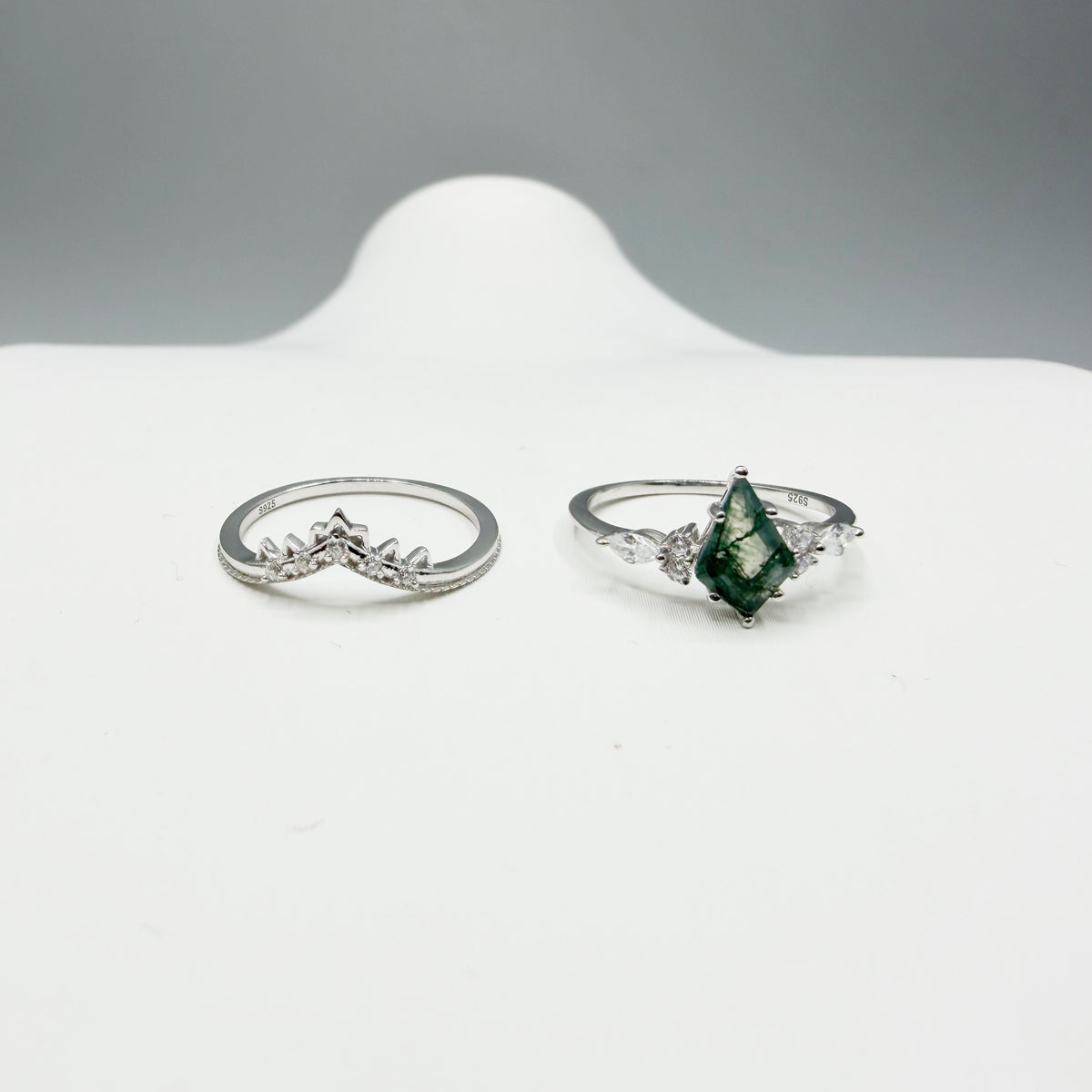 Doppio Anello Agata Muschiata SILVER | Argento 925 - NON REGOLABILE