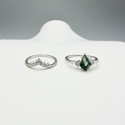 Doppio Anello Agata Muschiata SILVER | Argento 925 - NON REGOLABILE