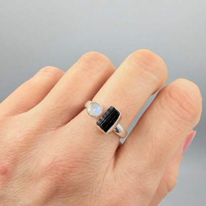 Anello Tormalina e Labradorite Bianca - Argento 925
