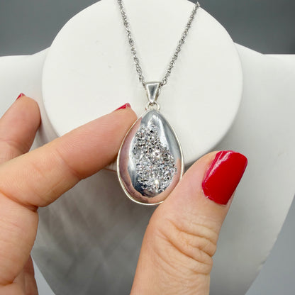 Ciondolo Drusa di Agata con Pirite Aura - Argento 925 - a Goccia
