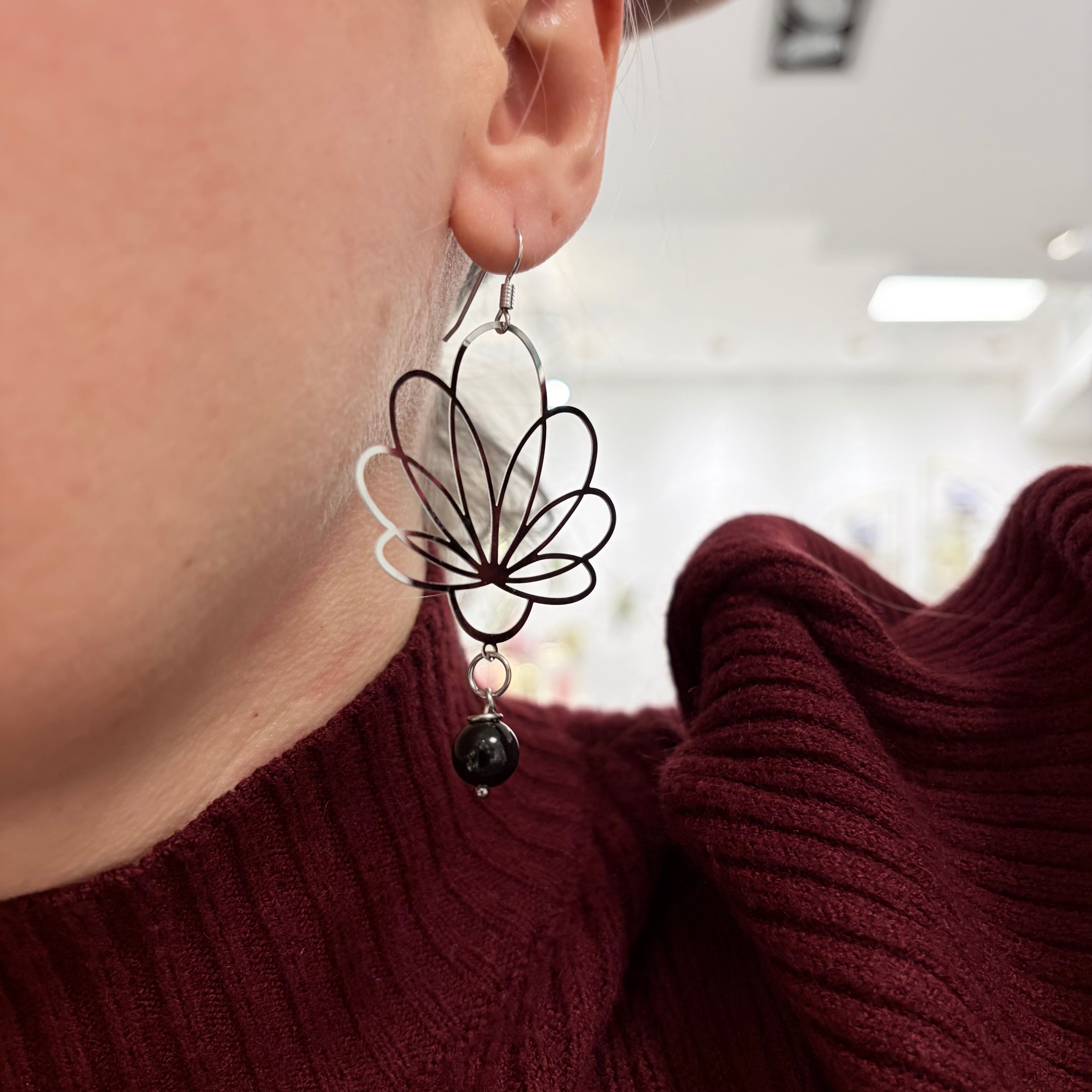 Orecchini Flower Ossidiana